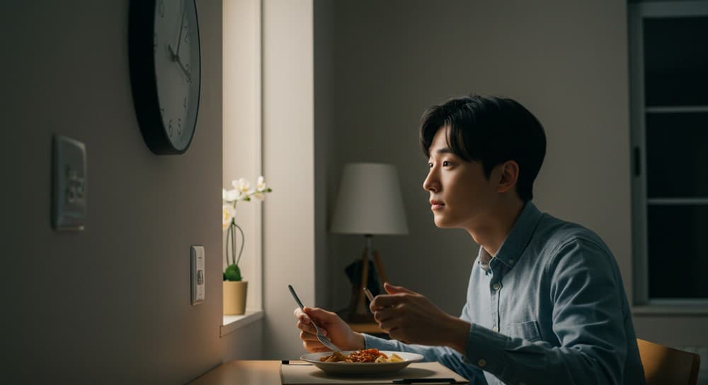 취침 3시간 전 식사 마무리 장면