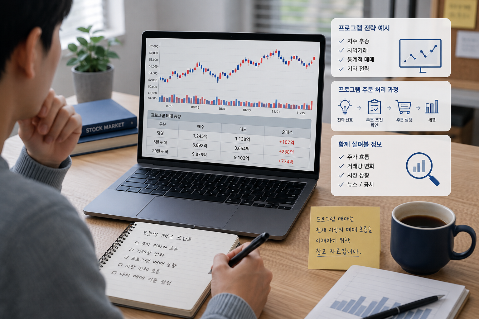 프로그램을 이용한 주식 매매 방식과 시장의 거래 흐름을 살펴보는 모습.