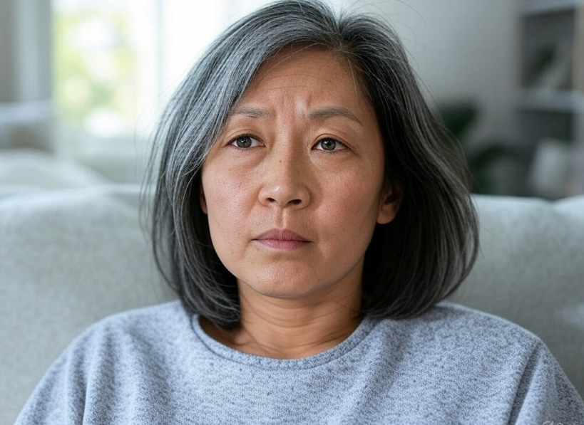 갱년기증상으로 힘들어하는 여성사진