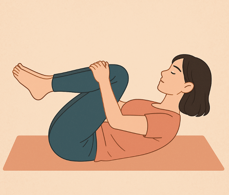 생리통 완화 스트레칭 하는 여성의 그림