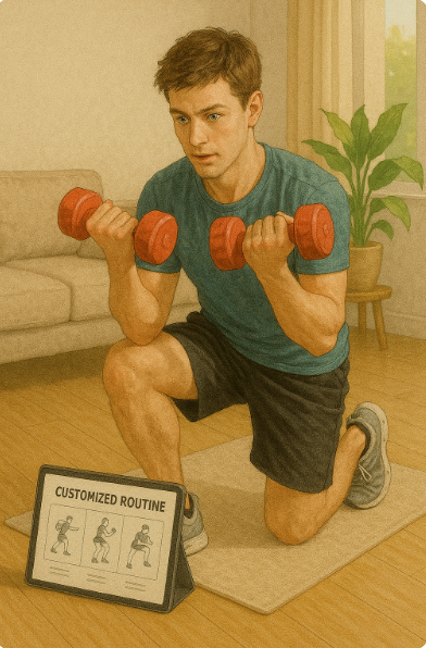 짜여진 루틴에 맞춰 운동하는 운동초보자