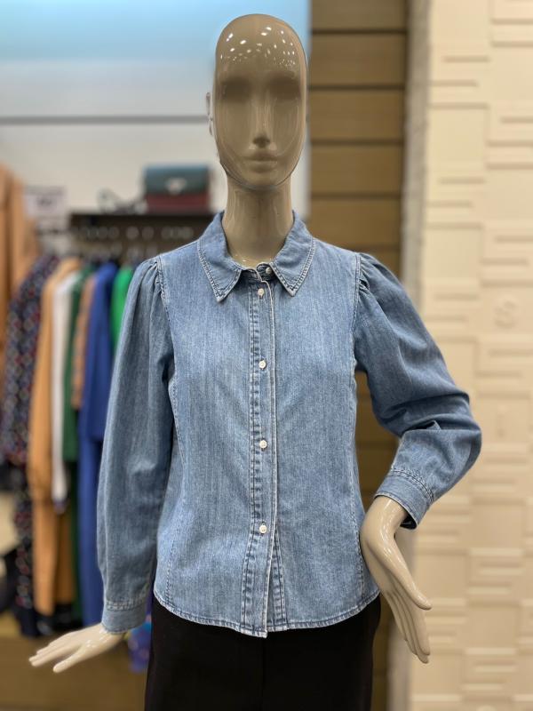 시슬리 어깨 셔링 데님 블라우스 SAWSC1361