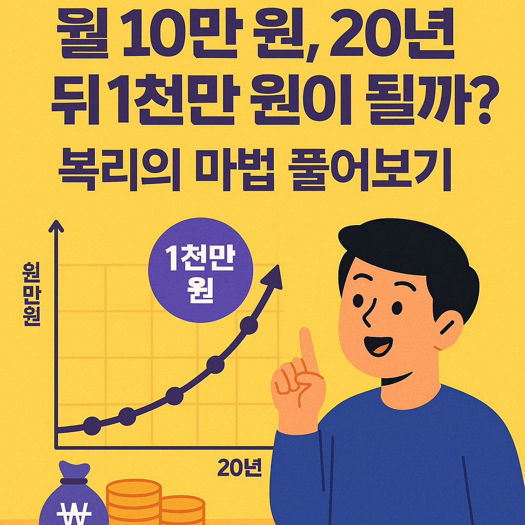 월 10만 원, 20년 뒤 1천만 원이 될까? 복리의 마법 그래프와 인포그래픽 일러스트
