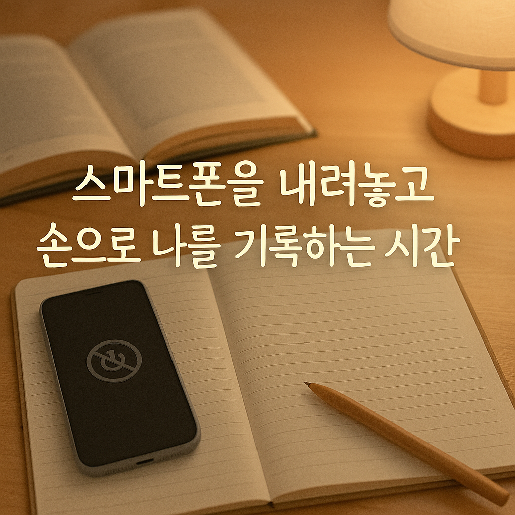스마트폰을 끄고, 노트에 일상을 기록하는 사진