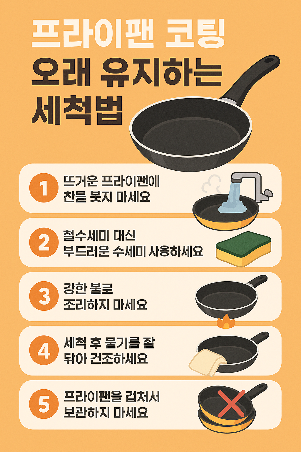 프라이팬 코팅 오래 쓰는 법 – 세척이 진짜 중요해요