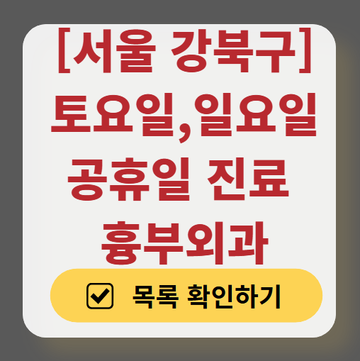 서울 강북구 주말 토요일 일요일 흉부외과 진료 병원 목록 ❘ 공휴일 진료 영업 병원 리스트 찾기