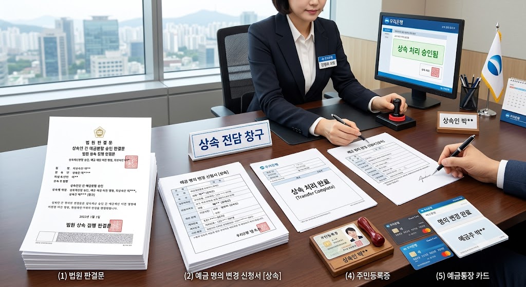 방콕 시내 은행 본점 창구에서 상속 판결문을 제출하는 모습
