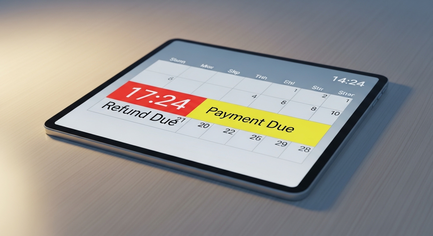 세금 환급금 입금 시기와 지연 사유를 나타내는 달력 이미지