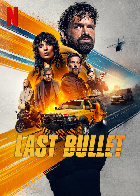 Last Bullet : 헬기 추격 속 장갑차 대결 장면의 강렬한 시각 효과와 등장인물의 표정, 역동적인 배경 표현에 따른 강력한 액션과 긴장감을 나타냄