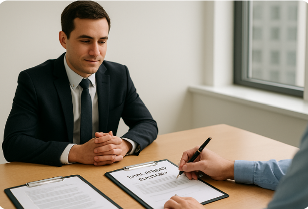 "서류 서명", "계약서 작성", "고용계약", "비즈니스 면담", "직원 채용"