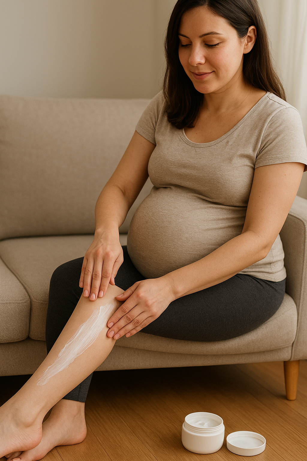 임산부가 왁싱크림 바르는 이미지