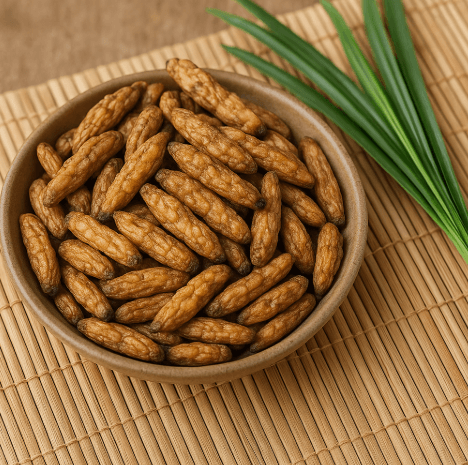 붉은 맥문동이 그릇에 담겨있는 사진