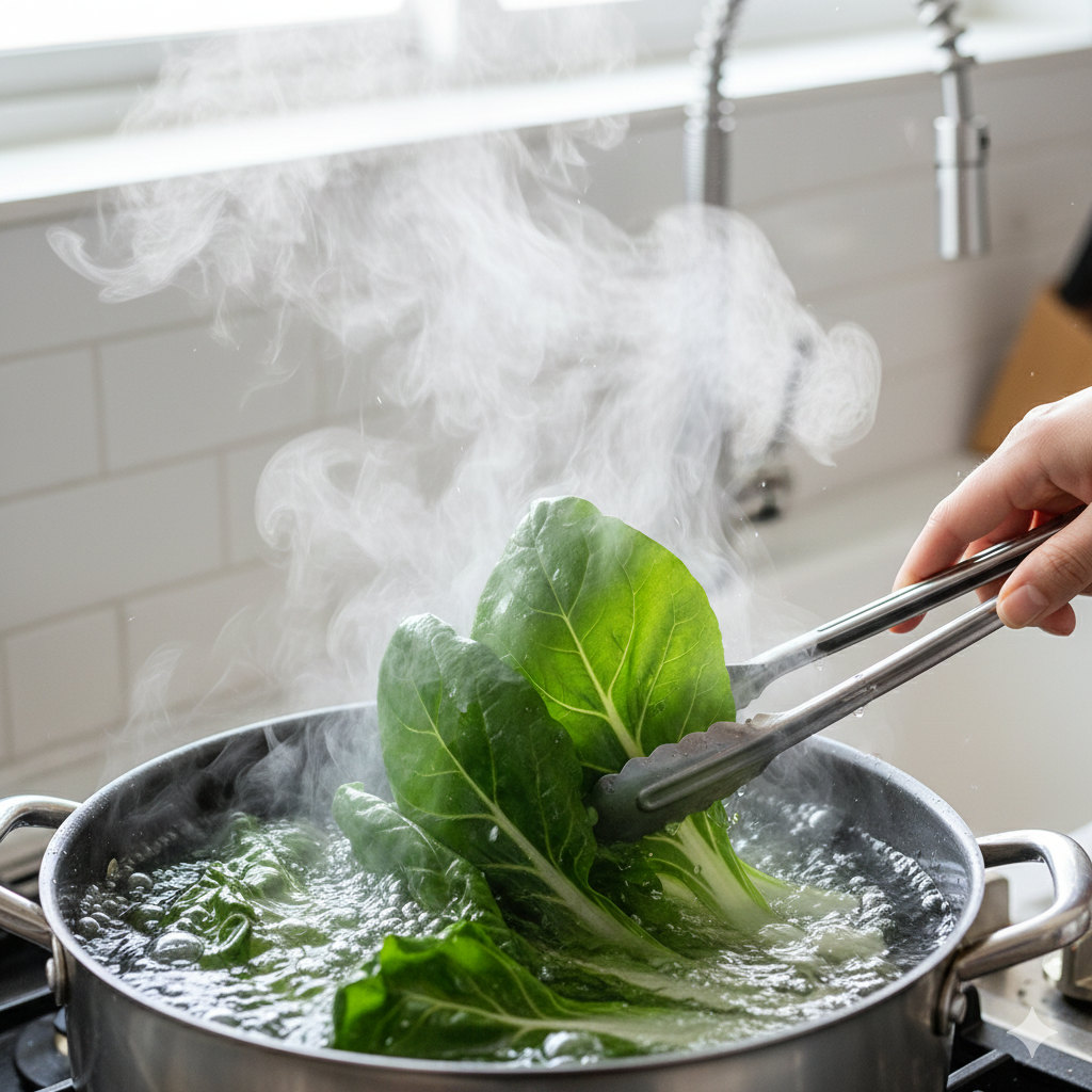 근대의 수산 성분을 제거하고 부드러운 식감을 살리는 근대 데치기
