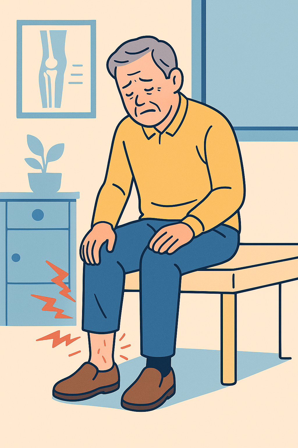 다리에 통증을 느끼는 중년남성