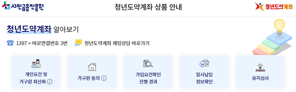 청년도약계좌 신청방법 페이지.
1397로 전화해서 3번으로 누른다.
그 외에도 오픈채팅방등의 방법이 있다.