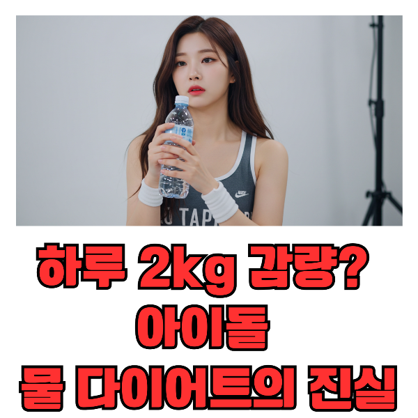 여자아이돌인 여성이 물병을 들고 멍하니 앉아있는 이미지