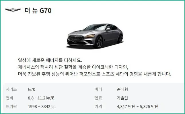 제네시스 g70 가격표