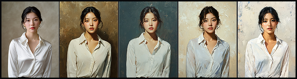 Midjourney Retexture, 인물 초상화를 유화 화풍으로 변환한 예시_Midjourney