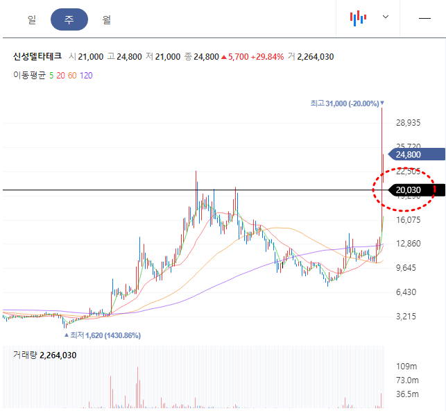 신성델타테크 주봉차트