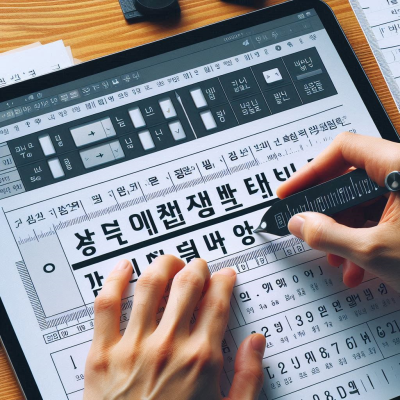 전자 신문 편집 화면에서 한국어 폰트를 조정하는 모습.