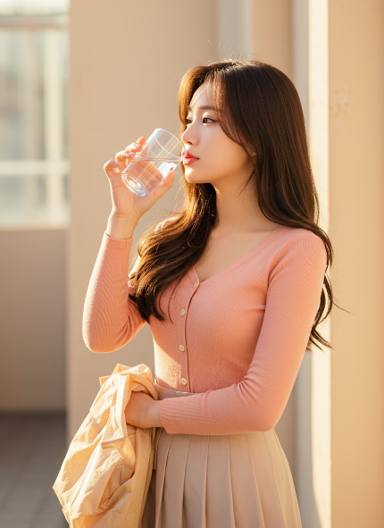 수분을 섭취하고 있는 여성