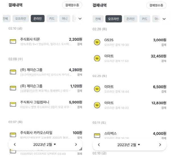 카카오페이사용내역