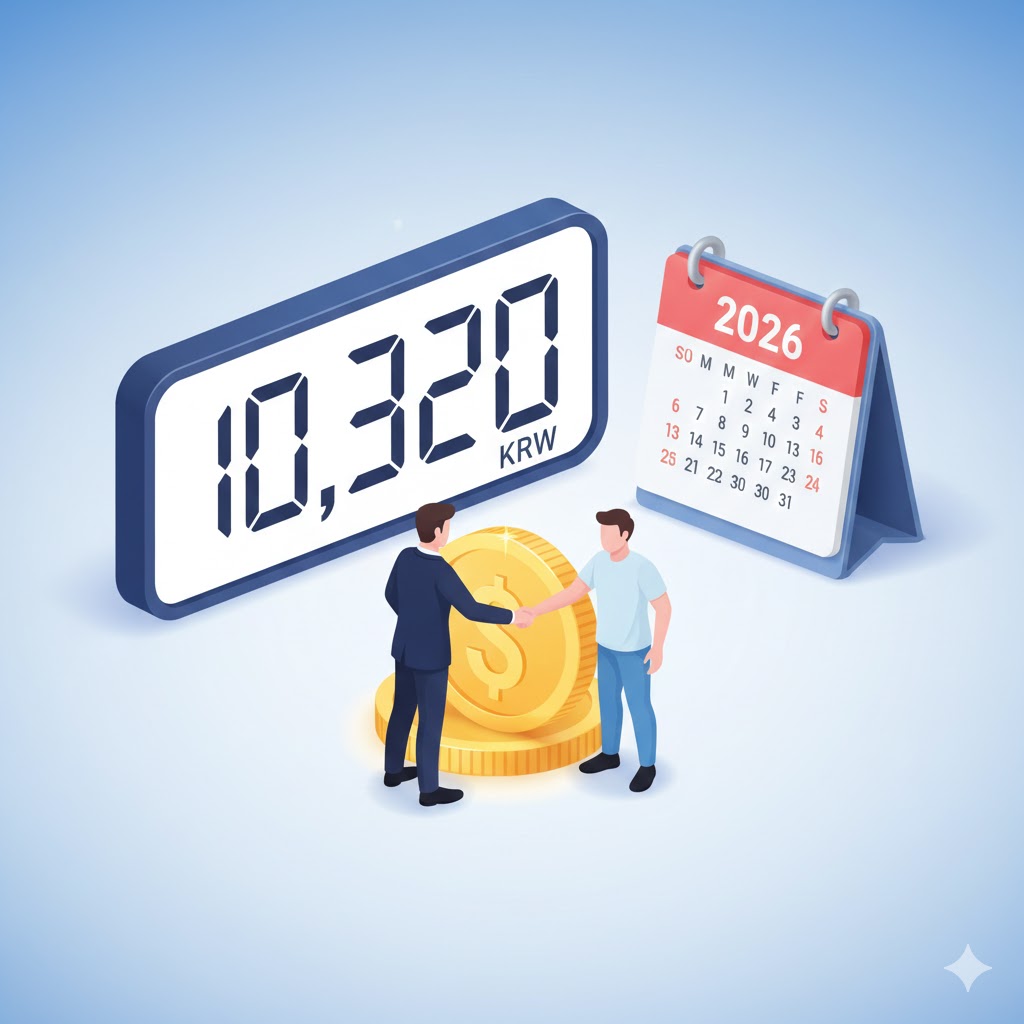 2026년 확정 최저시급 10,320원 및 월급 환산표