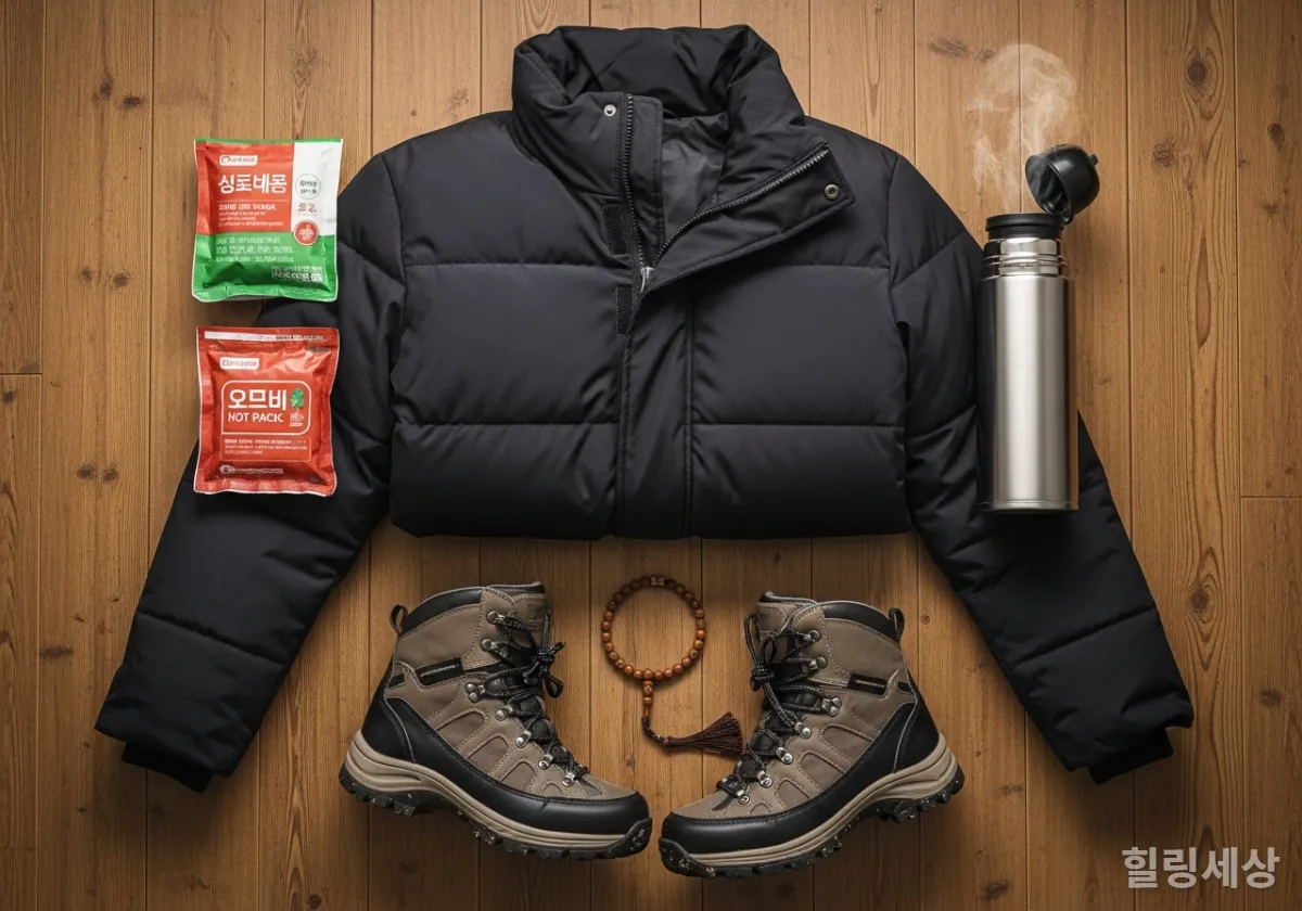 겨울철 기도 여행을 위한 필수 준비물: 롱패딩, 핫팩, 보온병, 등산화