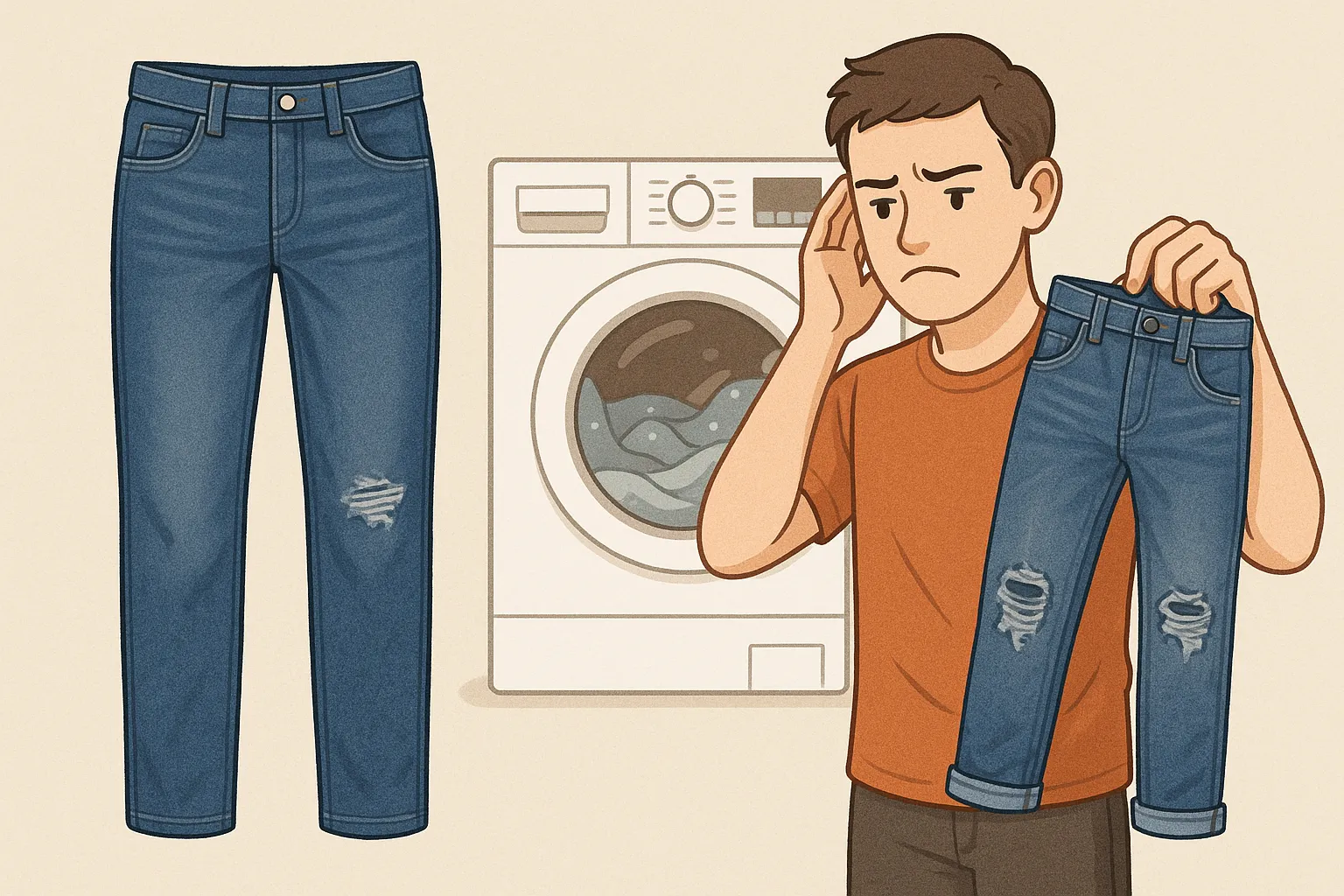 청바지를-자주-세탁하면-원단이-손상되고-색이-바래는-이유를-시각적으로-표현한-이미지
