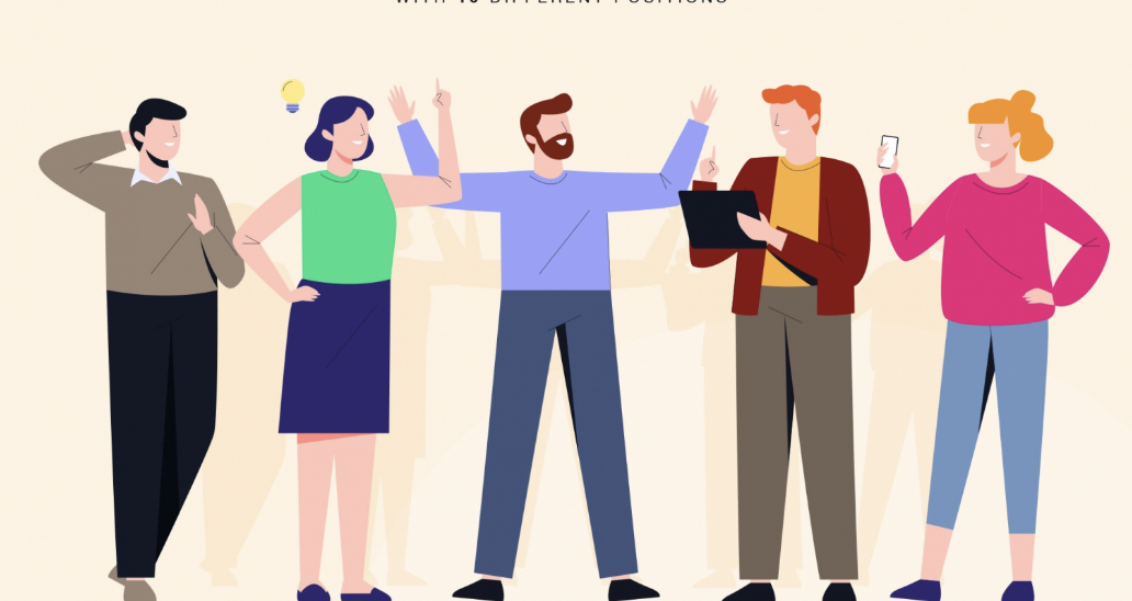 다섯 사람이 서있는 일러스트