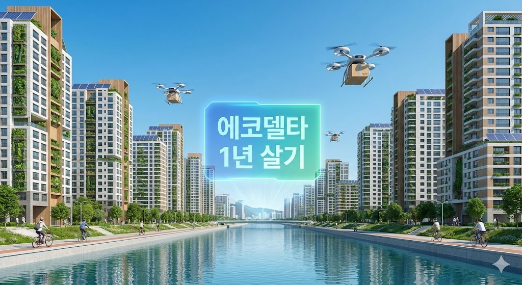 2026년 부산 에코델타시티 전경과 스마트시티 라이프스타일, '에코델타 1년 살기' 문구가 포함된 썸네일 이미지