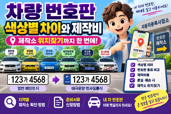 차량번호판 색상별 차이와 제작비, 제작소위치찾기까지