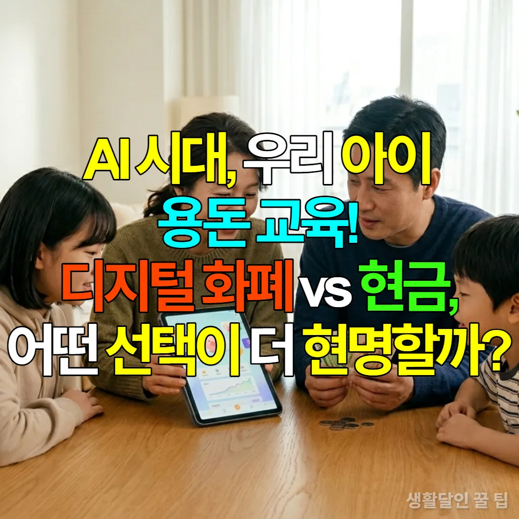 AI 시대에 현금과 디지털 화폐로 아이 용돈 교육하는 한국 가족의 모습