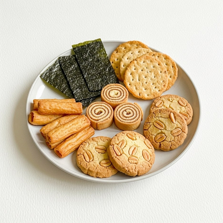 접시 위에 예쁘게 담긴 여러 종류의 추억의 과자들