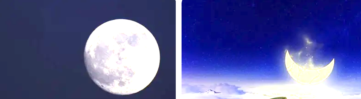 보름달과 초승달 이미지