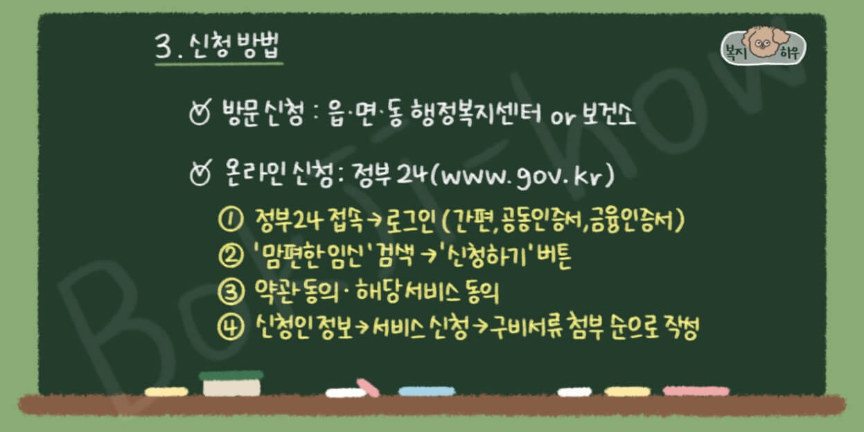 맘편한 임신 원스톱 서비스 신청은 방문 신청과 온라인 신청 모두 가능하다.