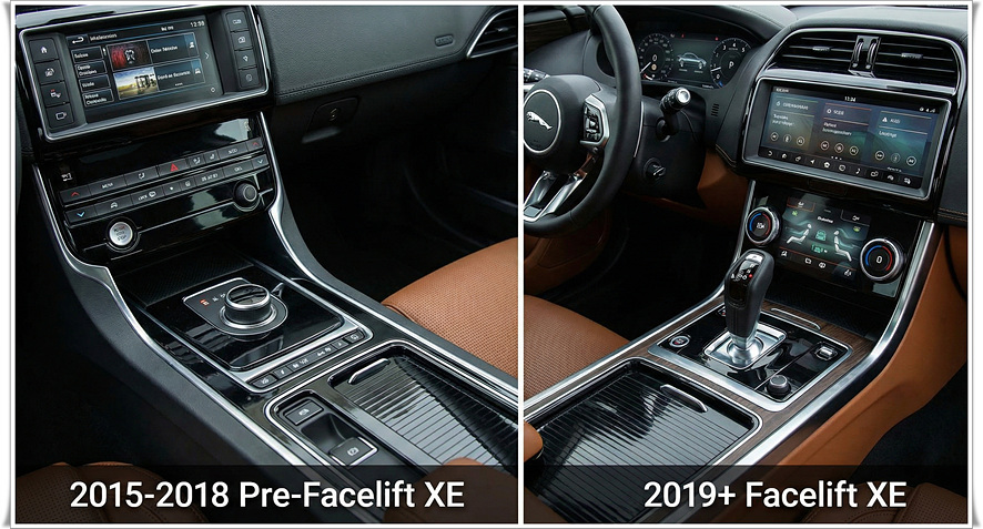 재규어 XE 변속기 디자인의 차이 (좌) 전기형 (우)후기형