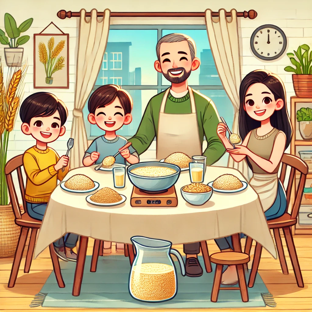 기장쌀 먹는 그림