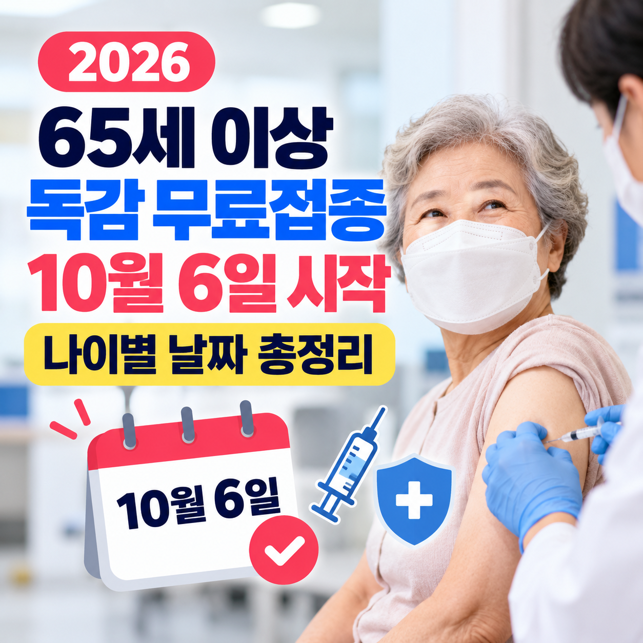 2026 65세 이상 독감 무료접종 10월 6일 시작 나이별 날짜 총정리