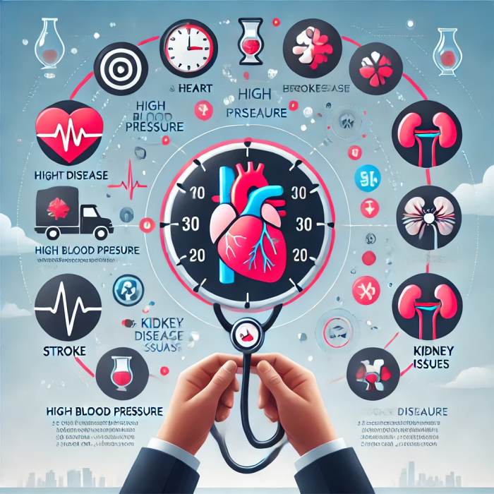 고혈압의 위험을 보여주는 심장병, 뇌졸중, 신장 문제 아이콘