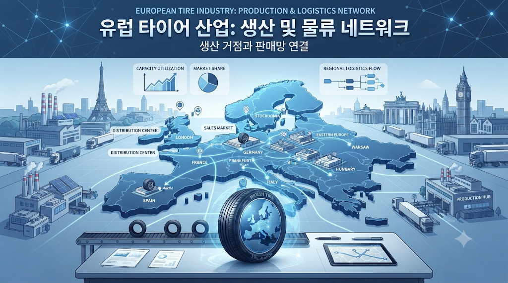 넥센타이어 유럽 생산기지와 유럽 시장 매출 확대를 보여주는 개념 이미지