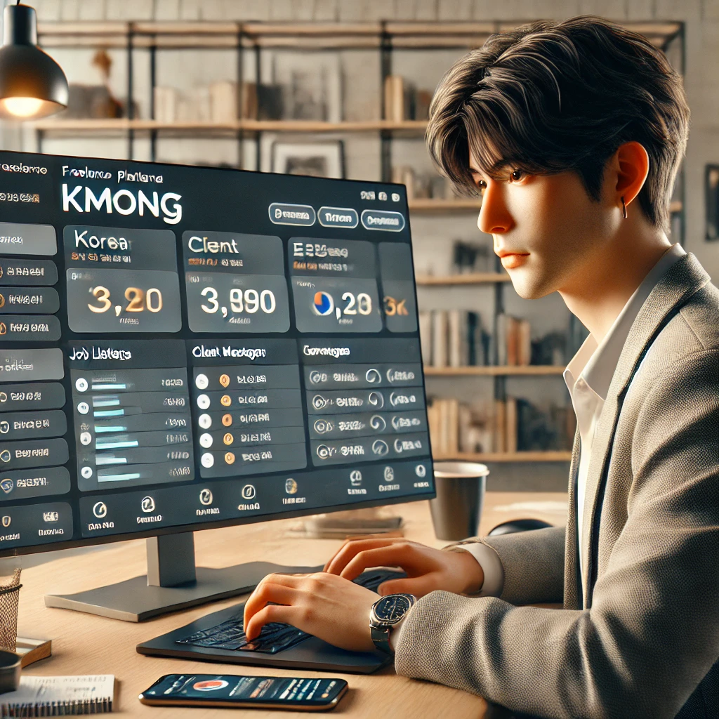 남성, 컴퓨터, 크몽, 프리랜서 플랫폼 이미지 사진