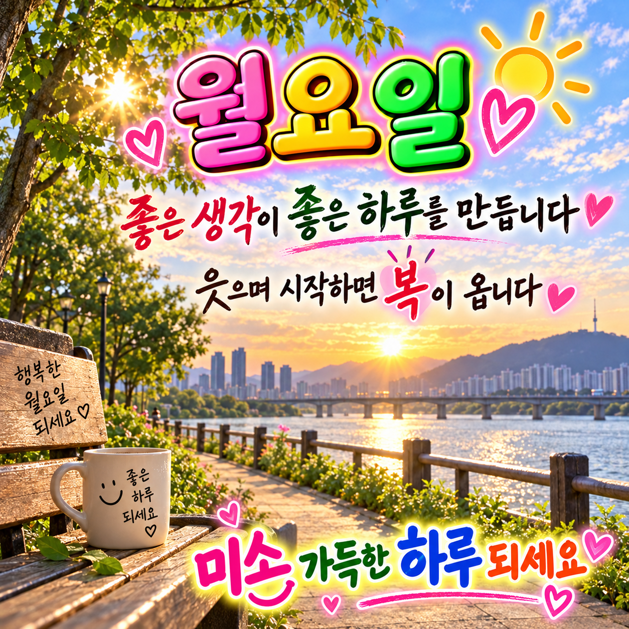 좋은 생각과 복을 전하는 월요일 인사 이미지