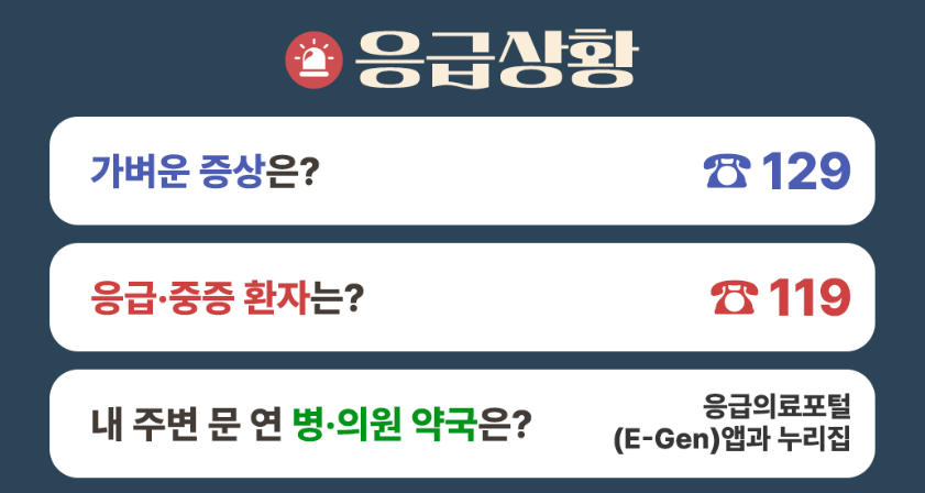 추석연휴 비상연락처 병원찾는방법 응급실 이용