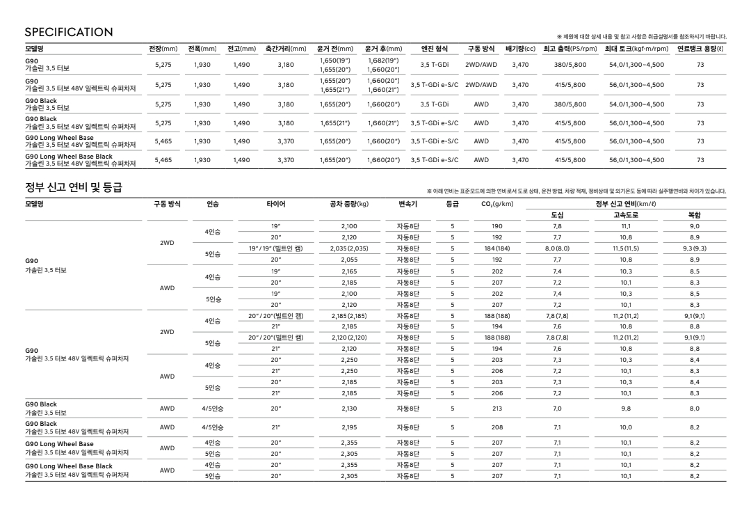 g90가격표 카탈로그