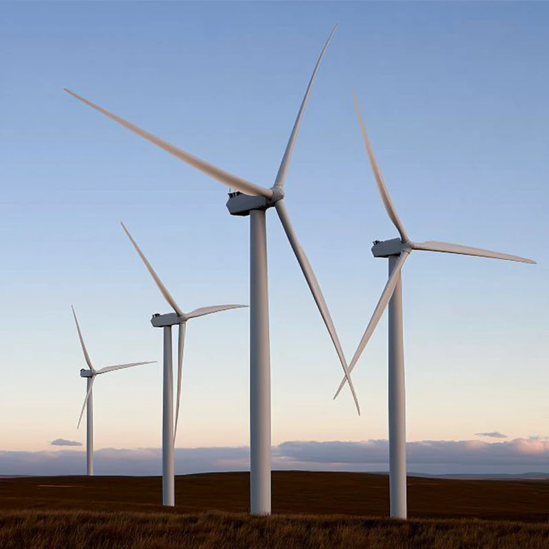 거대한 풍력 터빈이 압도적인 자연 에너지 활용을 보여주는 고요하면서도 강력한 방식으로 바람에 따라 회전합니다.