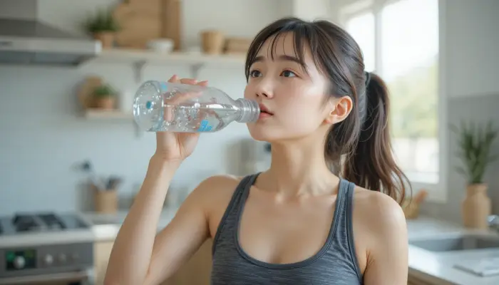 공복 운동 전 물을 마시는 여성 모습