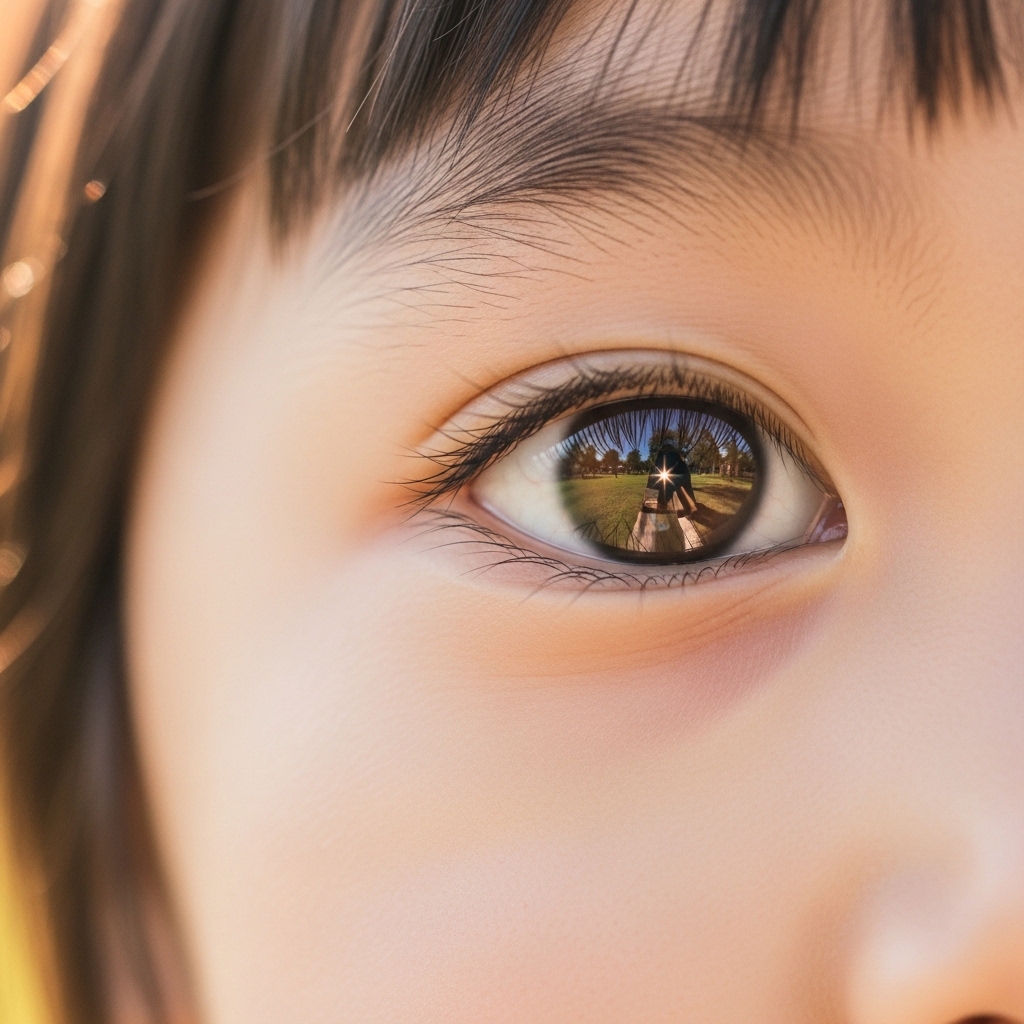 아이의 맑은 눈에 비친 햇살 가득한 풍경