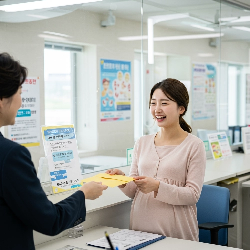 여성건강지원금 신청을 완료한 여성의 모습
