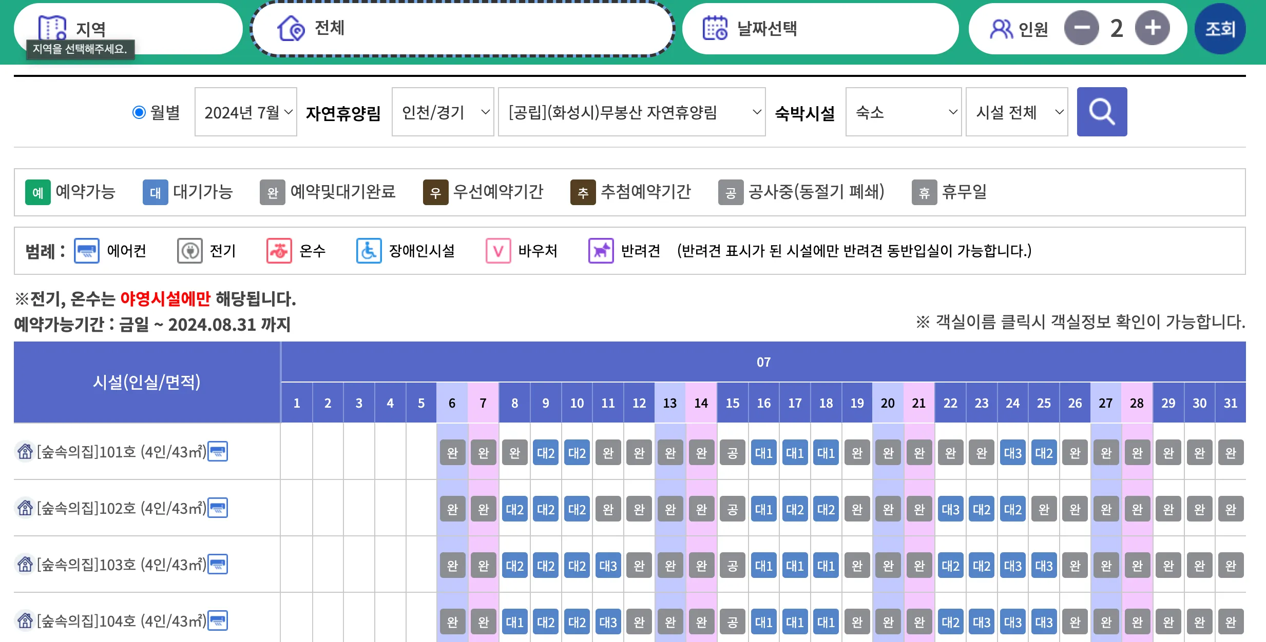 무봉산-자연휴양림-월별현황조회